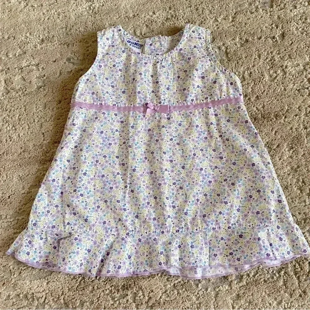 OshKosh B'Gosh Vintage 100% Cotton Floral Sleeveless Girls' Dress Bow: 18mos